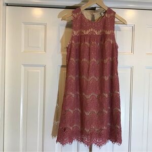 Pink Lace Sleeveless Shift Dress Y2K Boho Viantage Cottagecore Fairy Whimsical